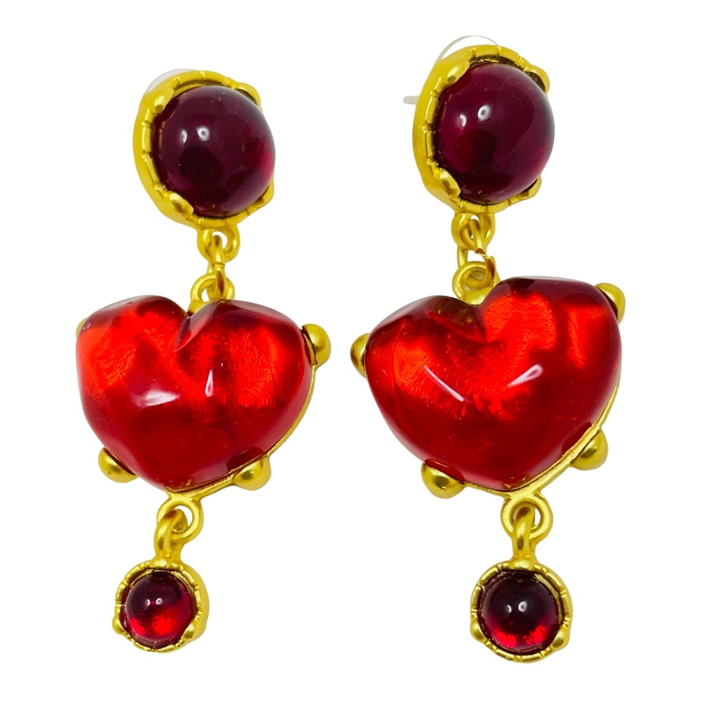 NEW vintage runway style glass gold plated earrings